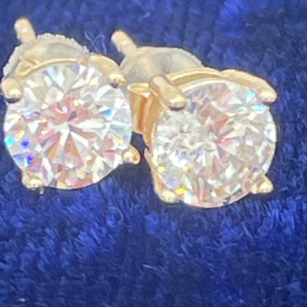 Gold-Plated 925 Silver Round Cubic Zirconia Stud Earrings Dainty Sparkly 5mm